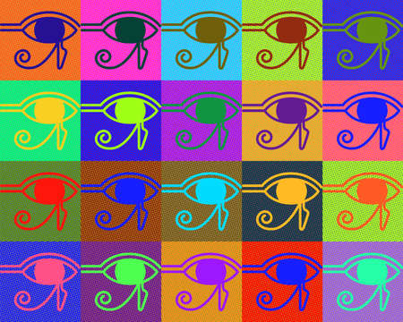 Colorful Horus eye repetion pattern pop art style. old Egyptian and retro art conceptのイラスト素材
