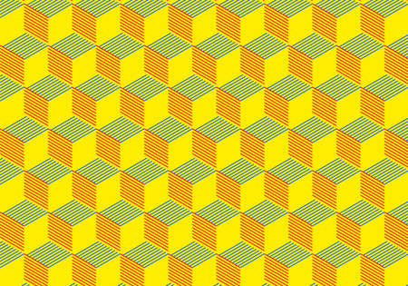 Yellow, blue and red geometric cube pattern design Triad color design. Ideal for stamps and clothes stampsのイラスト素材