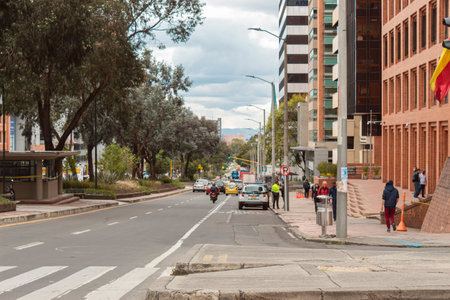 BOGOTA, COLOMBIA 72 Avenue knowed as `avenida chile` located at north of the city into north financial center with business buildings and green treesのeditorial素材