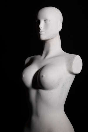 A white naked female manikin portrait with black background. Arts, photograhpy and anatomy conceptの写真素材