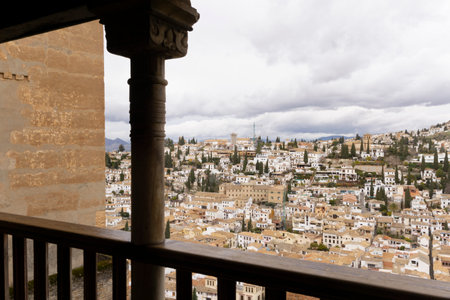 Granada cityscape viewed from an alhambra walls balconyのeditorial素材