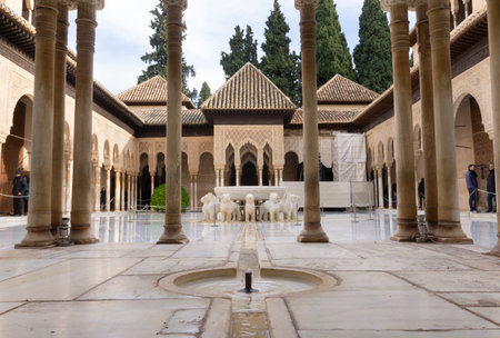 Beautiful islamic architecture style known as Lions court yard located at alhambra complexのeditorial素材