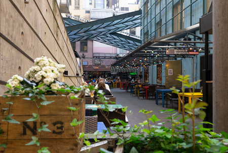 An open restaurant at helsinki street with retro interior designのeditorial素材