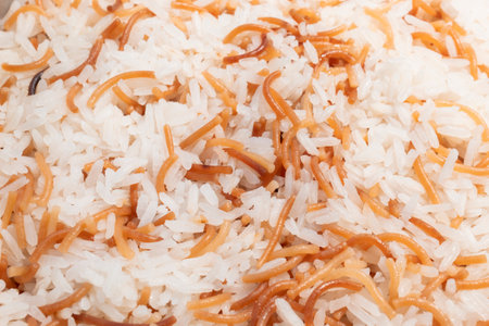 Close up to a fresh rice with noodlesの写真素材
