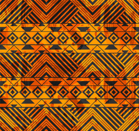Ancient golden geometric zig zag art with triangles and diamonds based on indigenous art with water color effectのイラスト素材