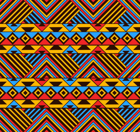 Awesome seamless pattern background art based on native Colombian indigenous art with Colombian flag colorsのイラスト素材