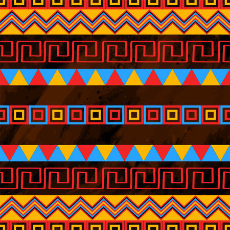 Ancient native seamless pattern over dark brown water color backgroundのイラスト素材