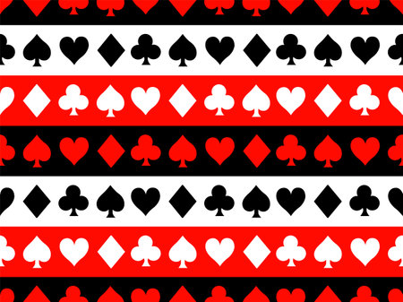 Poker and black jack red and black symbols pattern over a red and white square backgroundのイラスト素材