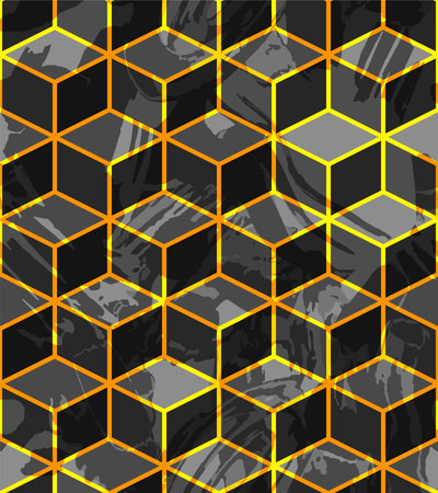 Beautiful modern cube grid with white and black water color effect seamless patternのイラスト素材