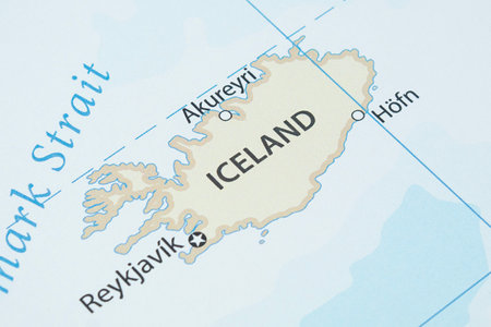 Close up to an Iceland political map with country borders and most important citiesの写真素材