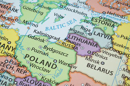 Close up to a Kaliningrad russian oblast political map with country bordersの写真素材
