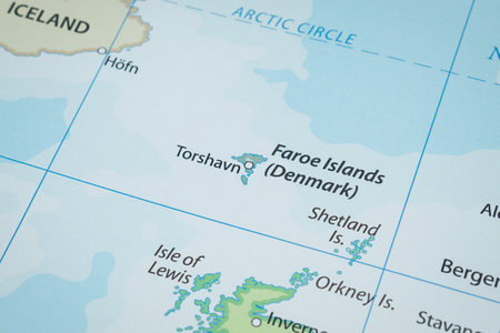 Close up to a Faroe Islands of denmark political map with country borders and most important citiesの写真素材