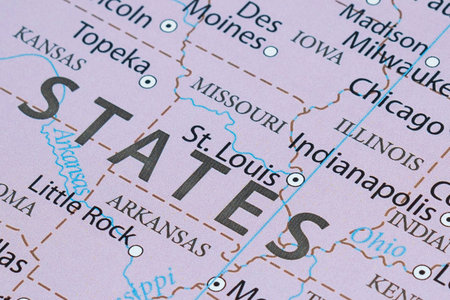 Macro photography of Missouri state of United States of america political map with most important...