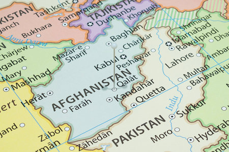 Close up to a Qalat city with a white pin needle into Afghanistan country political mapの写真素材