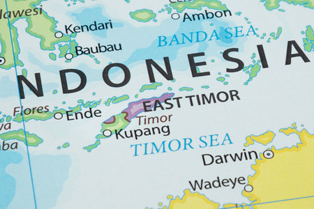 Macro photo of East Timor region with countries borders and most important citiesの写真素材