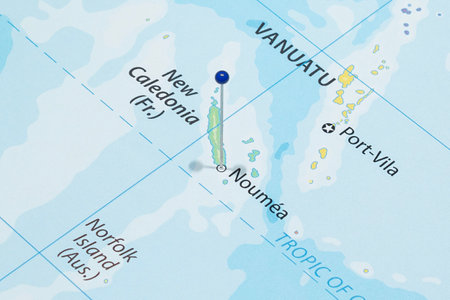Close up to a Noumea city of France country political map in oceaniaの写真素材