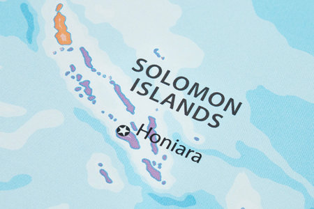 Close up to Solomon Islands political map with country borders and most important citiesの写真素材