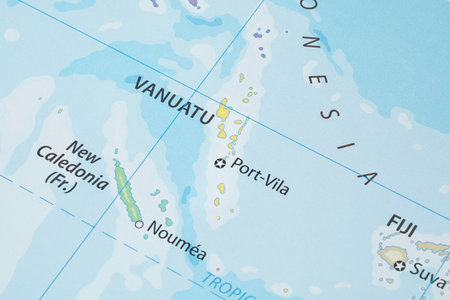 Close up to a Vanuatu political map with country borders and most important citiesの写真素材