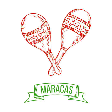 maracas. Symbol of Mexico, musical instrument isolated on white background.のイラスト素材