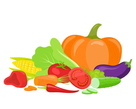 Set of fresh vegetables, isolated on white background.のイラスト素材