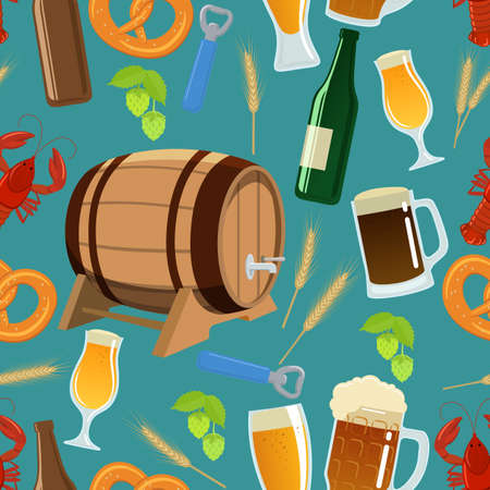 Seamless pattern of beer icons. Vector stock illustration.のイラスト素材