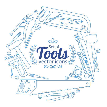 Round frame with repair tools icons. Template for packaging, cards, posters, menu.  stock illustration.のイラスト素材