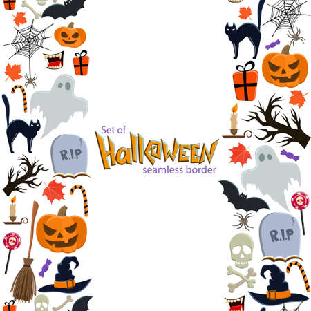 Vertical seamless borders of Halloween icons. Vector stock illustration.のイラスト素材