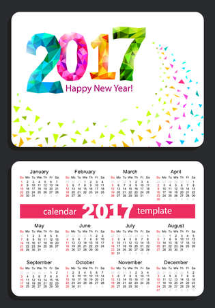 Sunday start pocket calendar 2017 with white cover. Vector.のイラスト素材
