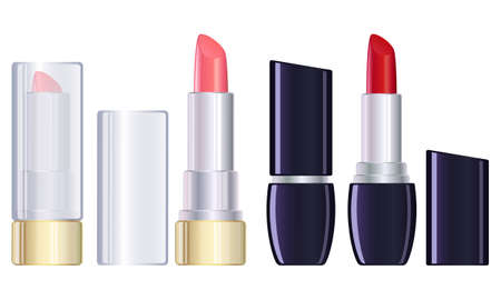 Red and pink lipstick closed and open. Vector stock illustration.のイラスト素材