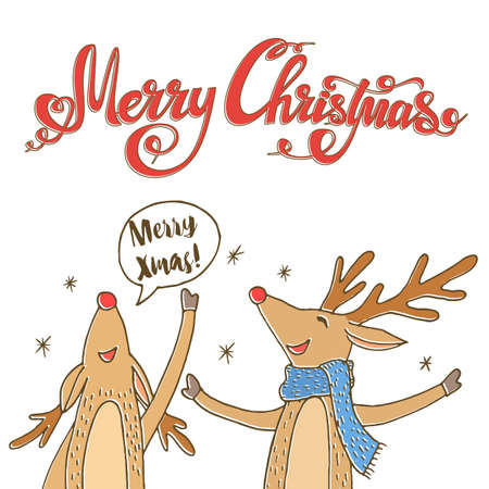 Cheerful Christmas Reindeer. Christmas greeting card. Vectorのイラスト素材