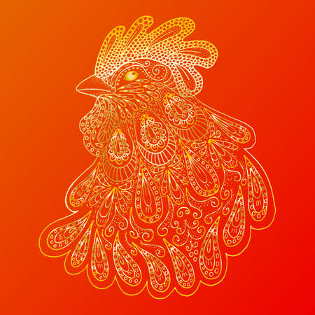 Rooster - symbol of the year 2017, hand drawing illustration. Vector.のイラスト素材