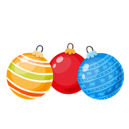 Colorful cartoon illustration of Christmas balls on white background. Vector.のイラスト素材