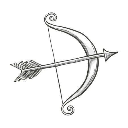 Monochrome sketch style illustration of Cupid bow and arrow, symbol of love and Valentine's Day. Vector.のイラスト素材