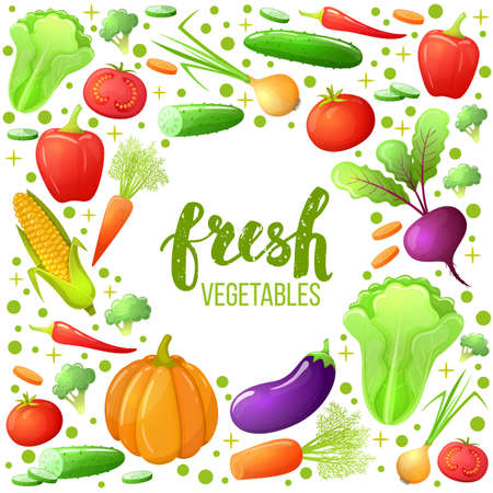 Colorful cartoon set of vegetables icons.のイラスト素材