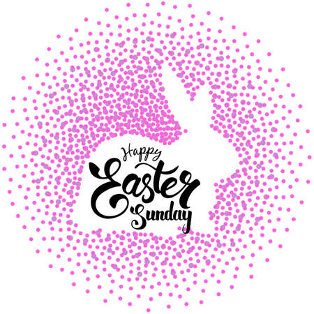 Silhouette of easter rabbit  on a pink dotted background with Easter greetings. Vector.のイラスト素材