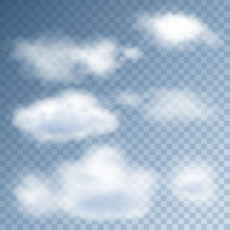 Realistic clouds in the blue sky on a transparent background. Vectorのイラスト素材