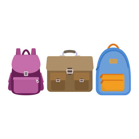 Set of flat school bags, backpacks. Vectorのイラスト素材