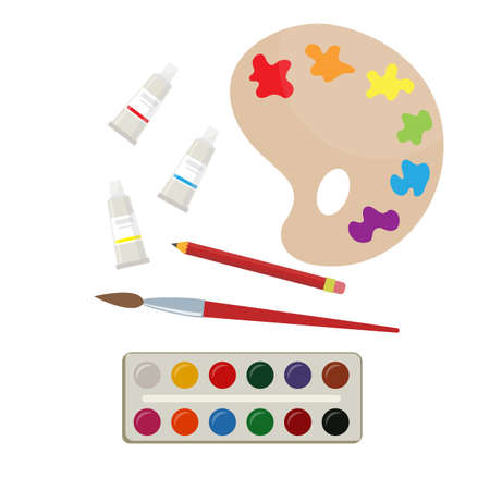 Set of paints and brush, art supplies. Vectorのイラスト素材