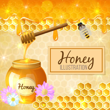 Colorful cartoon illustration, set of honey, organic nature product. Vectorのイラスト素材