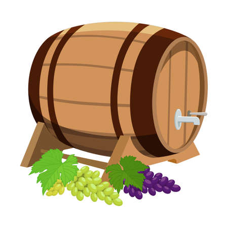 Wine barrel and bunches of grapes, colorful illustration. Vectorのイラスト素材