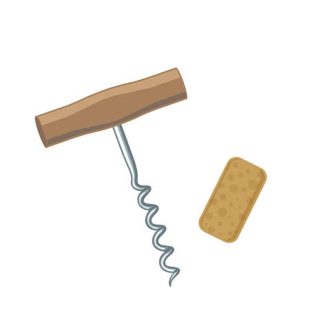 Wine corkscrew and cork, colorful illustration. Vectorのイラスト素材