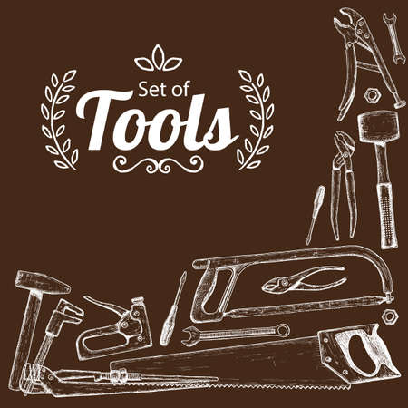Repair tools sketch icons, decorative illustration. Vectorのイラスト素材