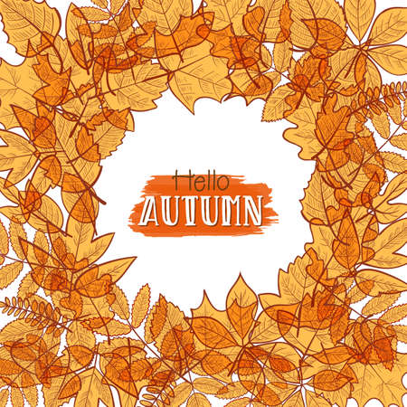 Background with colorful transparent skeleton autumn leaves, hello autumn. Vectorのイラスト素材