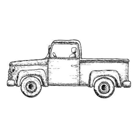 Sketch illustration of pick-up truck. Farming vehicle. Vectorのイラスト素材