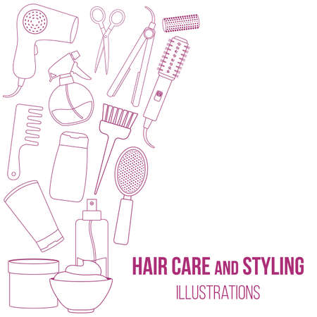 Set of line equipment for styling and hair careのイラスト素材