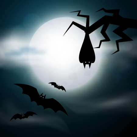 Night cemetery, crosses, tombstones and graves. Colorful scary Halloween illustration. Vector