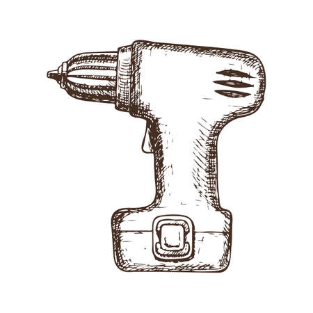 Electric screwdriver on white, cartoon illustration of the repair tool.のイラスト素材