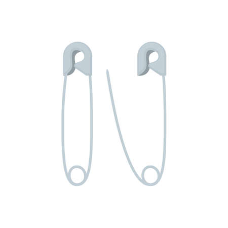 Safety pin on white background, cartoon illustration of tool for handicrafts. Vectorのイラスト素材