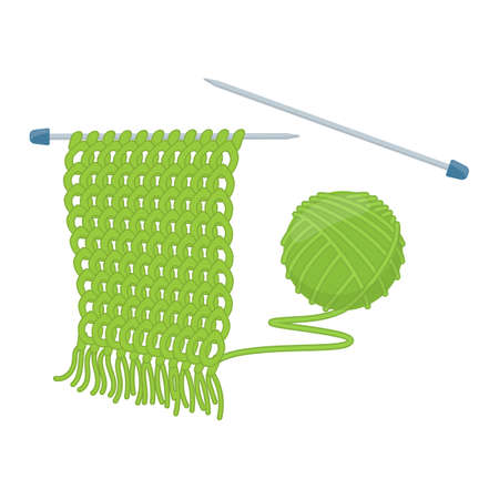 Tangle of yarn and knitting needles, cartoon illustration of accessories for handicrafts. Vectorのイラスト素材