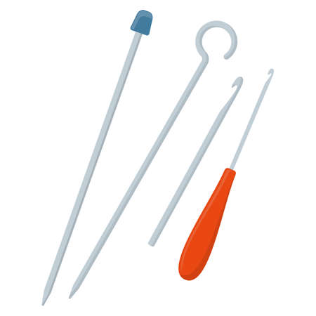 Set of knitting needles, cartoon illustration of accessories for handicrafts. Vectorのイラスト素材